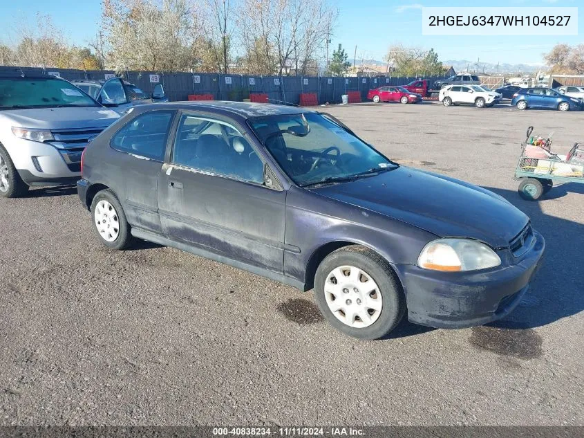 1998 Honda Civic Dx VIN: 2HGEJ6347WH104527 Lot: 40838234