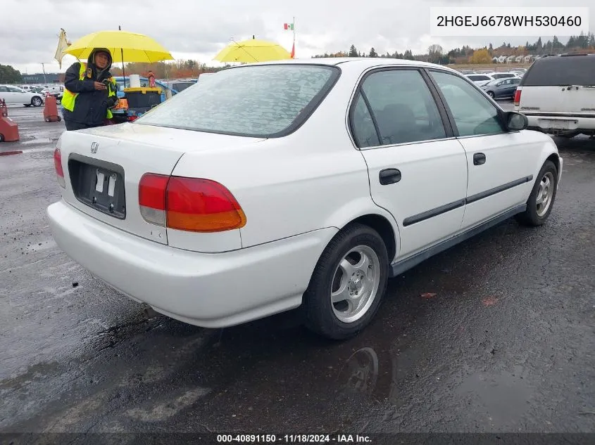 1998 Honda Civic Lx VIN: 2HGEJ6678WH530460 Lot: 40891150