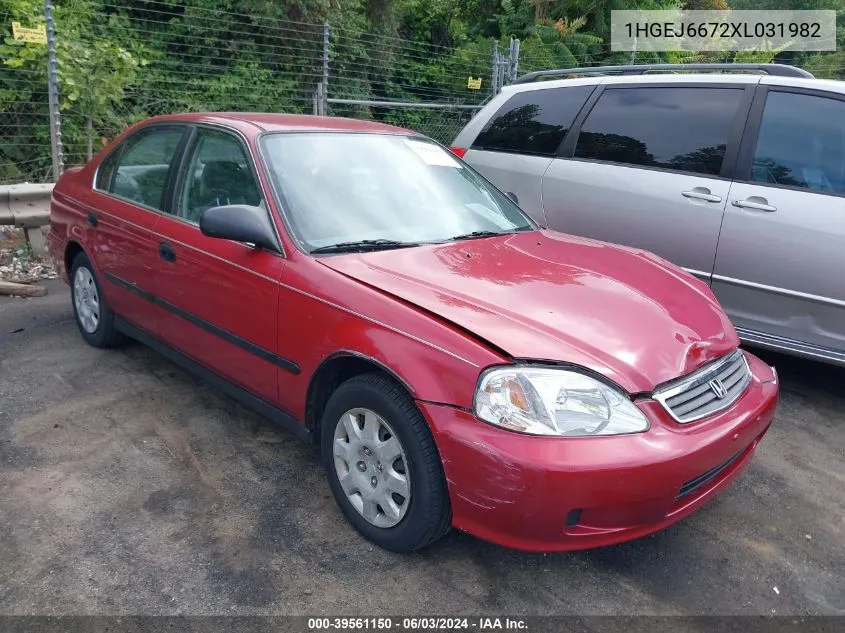 1999 Honda Civic Lx VIN: 1HGEJ6672XL031982 Lot: 39561150