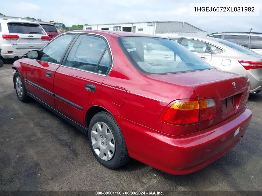 1999 Honda Civic Lx VIN: 1HGEJ6672XL031982 Lot: 39561150