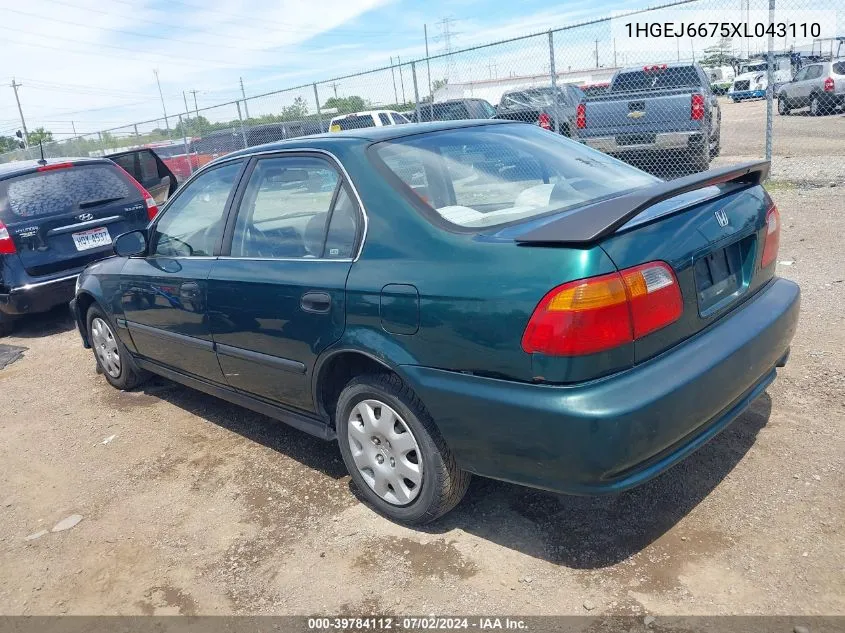 1999 Honda Civic Lx VIN: 1HGEJ6675XL043110 Lot: 39784112