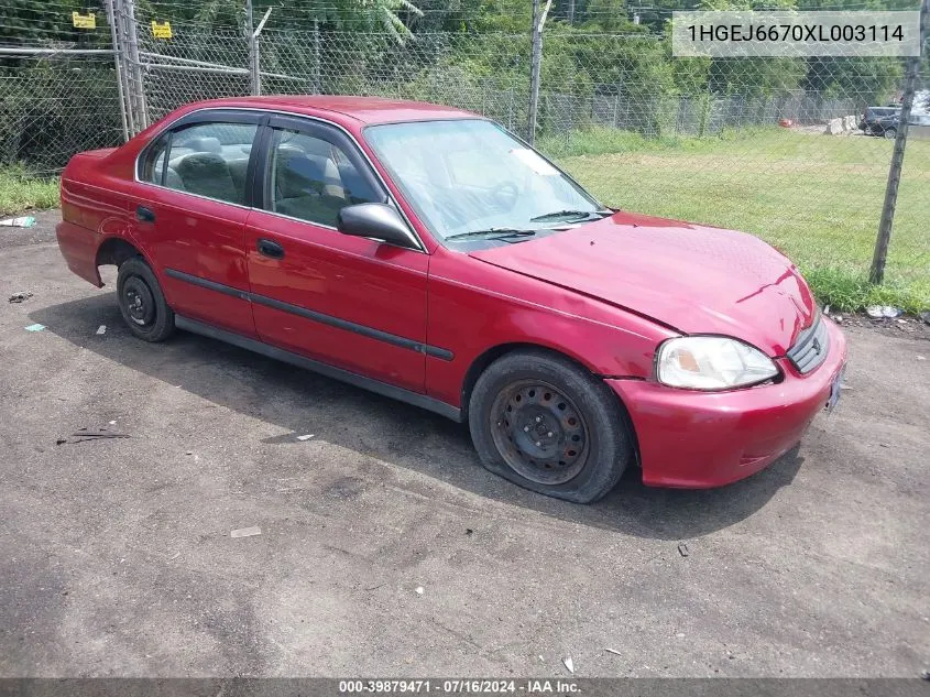 1999 Honda Civic Lx VIN: 1HGEJ6670XL003114 Lot: 39879471