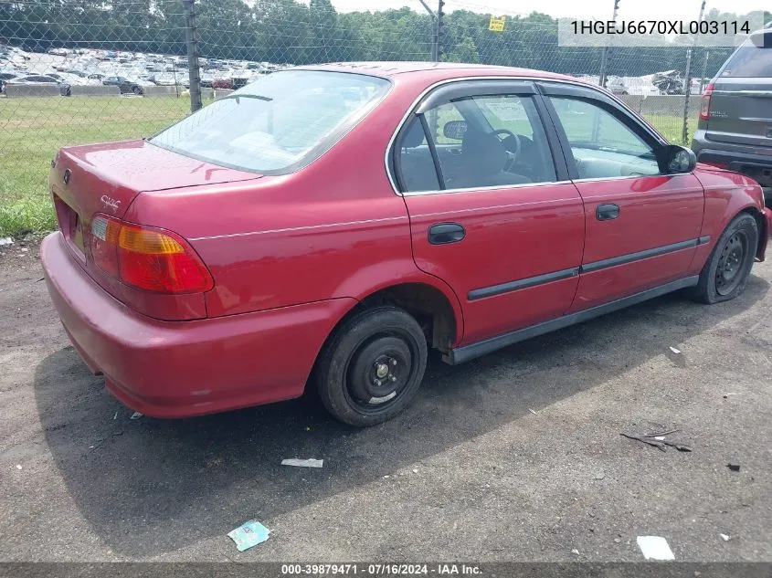 1999 Honda Civic Lx VIN: 1HGEJ6670XL003114 Lot: 39879471