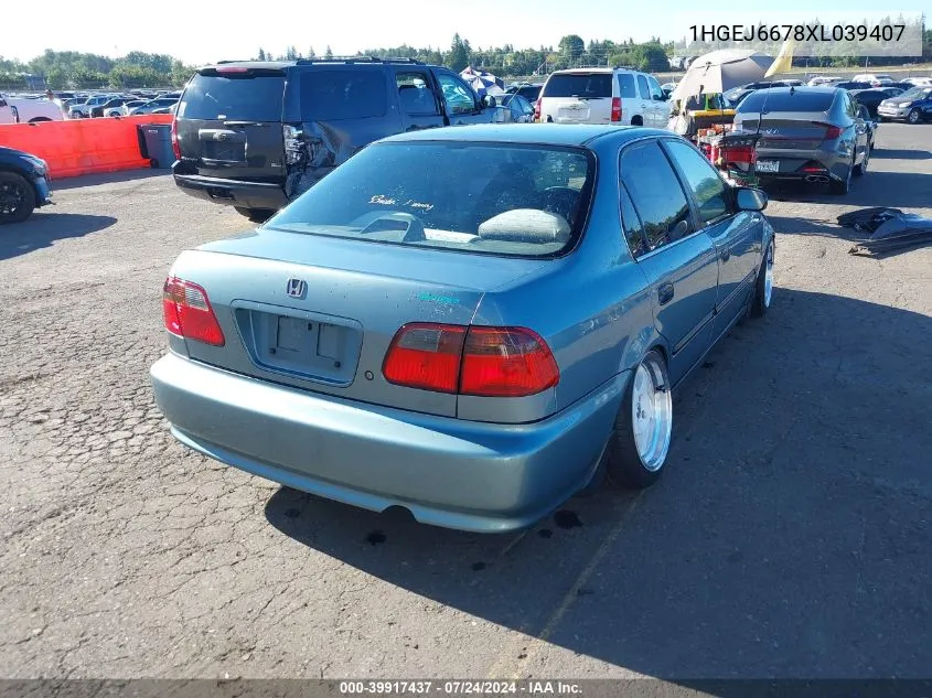 1999 Honda Civic Lx VIN: 1HGEJ6678XL039407 Lot: 39917437