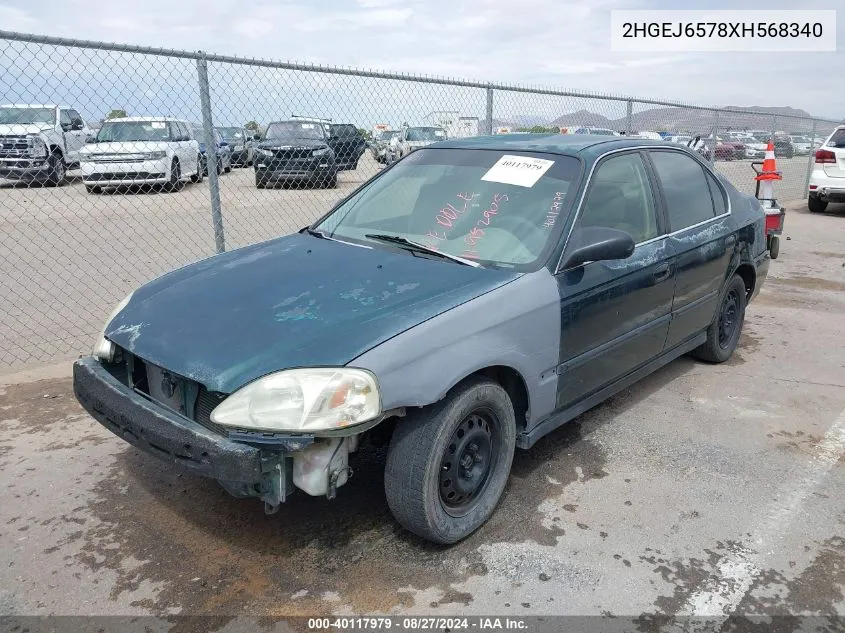 1999 Honda Civic Lx VIN: 2HGEJ6578XH568340 Lot: 40117979