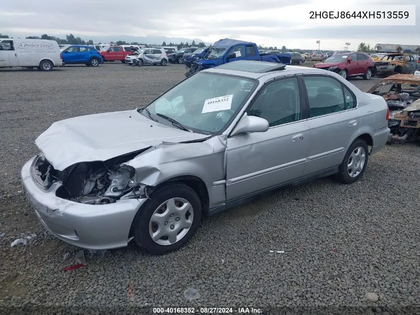 1999 Honda Civic Ex VIN: 2HGEJ8644XH513559 Lot: 40168352