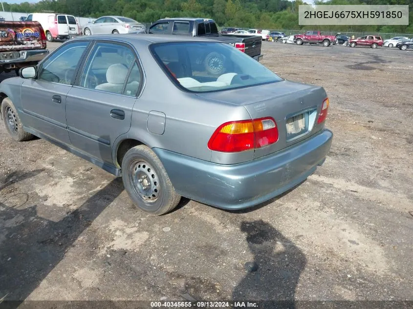 1999 Honda Civic Lx VIN: 2HGEJ6675XH591850 Lot: 40345655