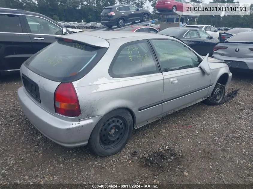 1999 Honda Civic Cx VIN: 2HGEJ6321XH110193 Lot: 40364624