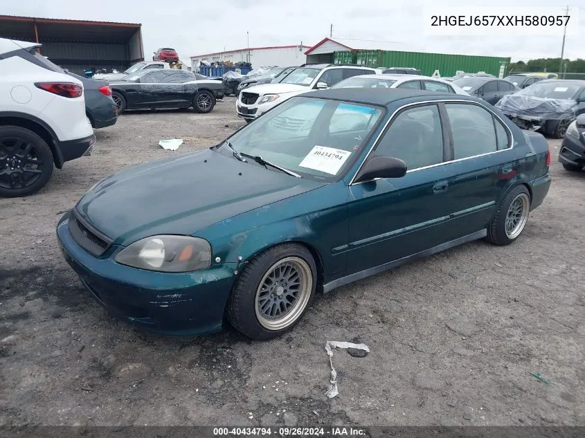 1999 Honda Civic Lx VIN: 2HGEJ657XXH580957 Lot: 40434794