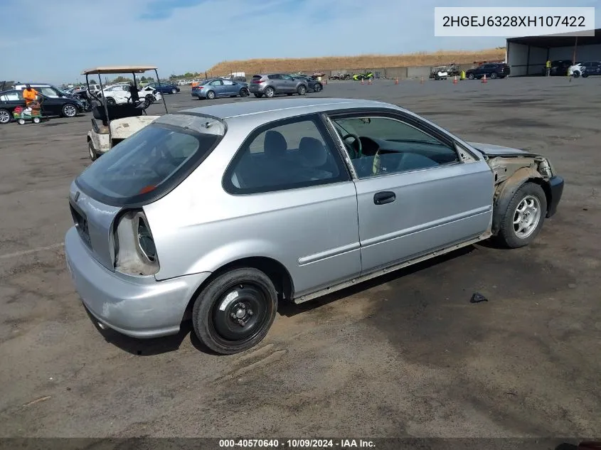 1999 Honda Civic Cx VIN: 2HGEJ6328XH107422 Lot: 40570640