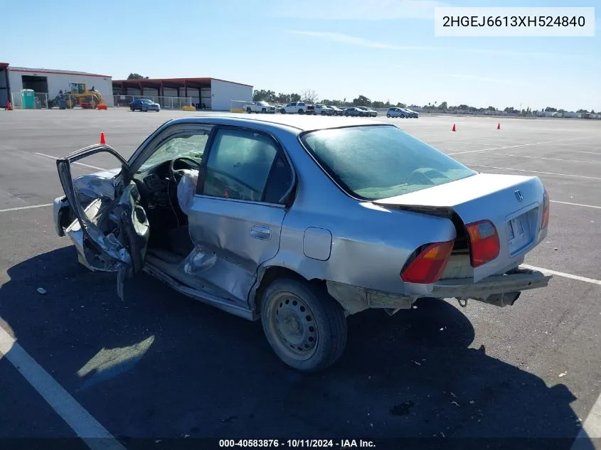 1999 Honda Civic Value Package VIN: 2HGEJ6613XH524840 Lot: 40583876