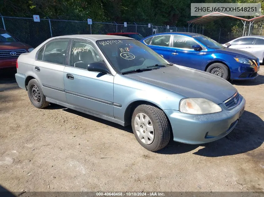 1999 Honda Civic Lx VIN: 2HGEJ667XXH548251 Lot: 40640458