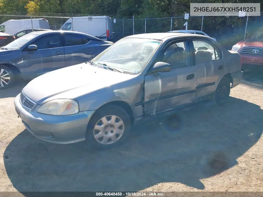 1999 Honda Civic Lx VIN: 2HGEJ667XXH548251 Lot: 40640458