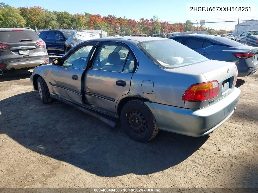 1999 Honda Civic Lx VIN: 2HGEJ667XXH548251 Lot: 40640458