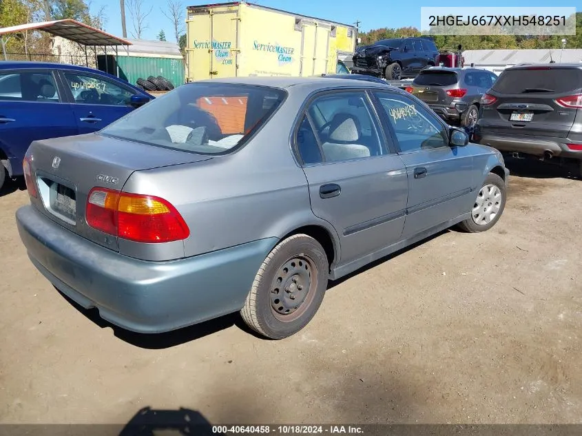 1999 Honda Civic Lx VIN: 2HGEJ667XXH548251 Lot: 40640458