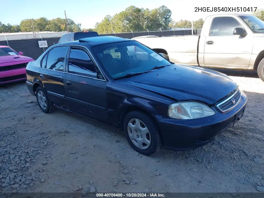 1999 Honda Civic Ex VIN: 2HGEJ8540XH510417 Lot: 40708400