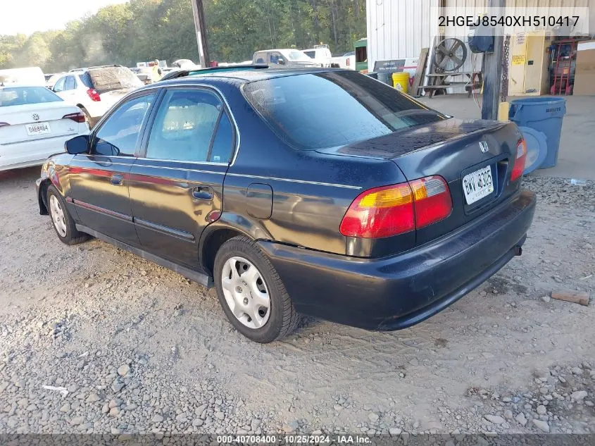 1999 Honda Civic Ex VIN: 2HGEJ8540XH510417 Lot: 40708400