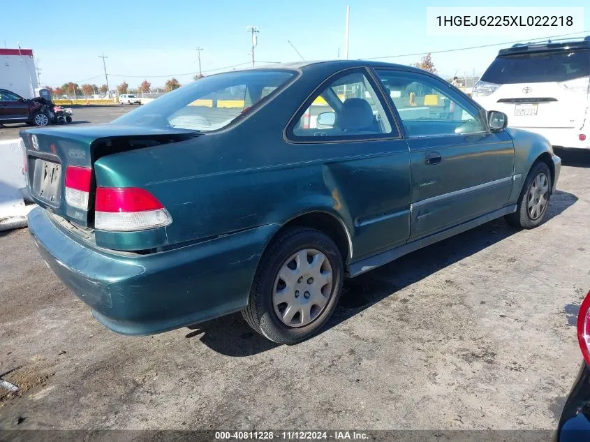 1999 Honda Civic Dx VIN: 1HGEJ6225XL022218 Lot: 40811228