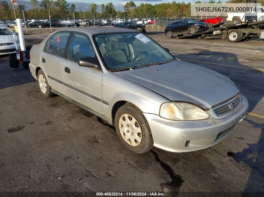 1999 Honda Civic Lx VIN: 1HGEJ6672XL000814 Lot: 40820214