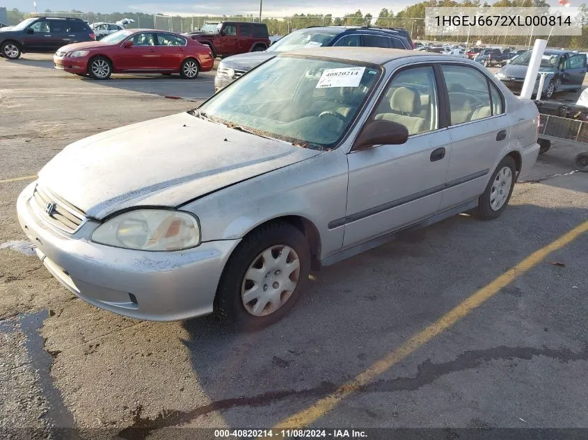 1999 Honda Civic Lx VIN: 1HGEJ6672XL000814 Lot: 40820214