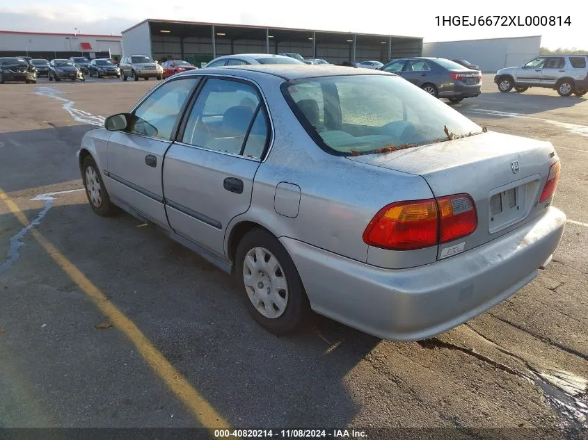 1999 Honda Civic Lx VIN: 1HGEJ6672XL000814 Lot: 40820214