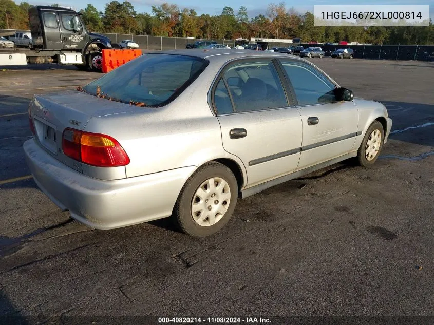 1999 Honda Civic Lx VIN: 1HGEJ6672XL000814 Lot: 40820214