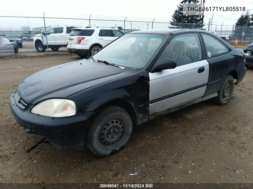 2000 Honda Civic Lx/Se VIN: 1HGEJ6171YL805518 Lot: 30048047