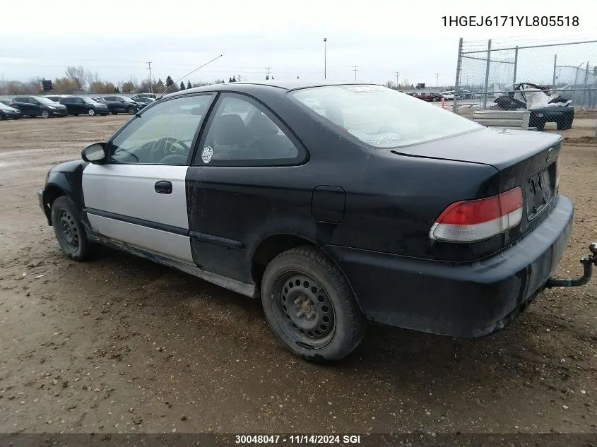 2000 Honda Civic Lx/Se VIN: 1HGEJ6171YL805518 Lot: 30048047