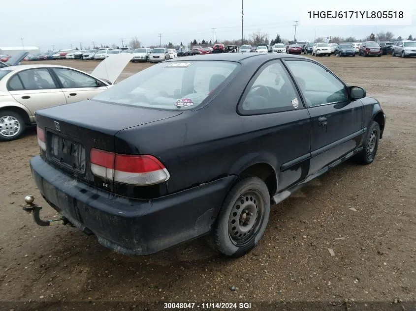 2000 Honda Civic Lx/Se VIN: 1HGEJ6171YL805518 Lot: 30048047