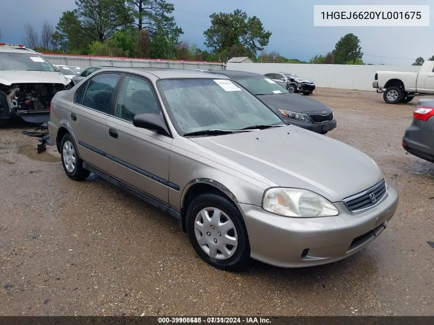 2000 Honda Civic Dx VIN: 1HGEJ6620YL001675 Lot: 39908648