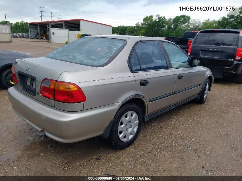 2000 Honda Civic Dx VIN: 1HGEJ6620YL001675 Lot: 39908648