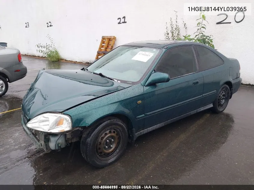 2000 Honda Civic Ex VIN: 1HGEJ8144YL039365 Lot: 40444197