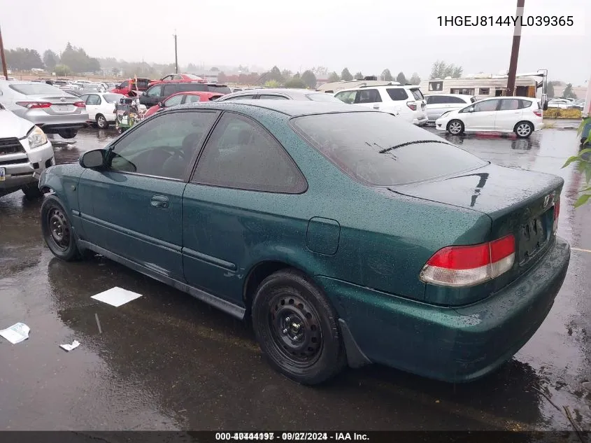 2000 Honda Civic Ex VIN: 1HGEJ8144YL039365 Lot: 40444197