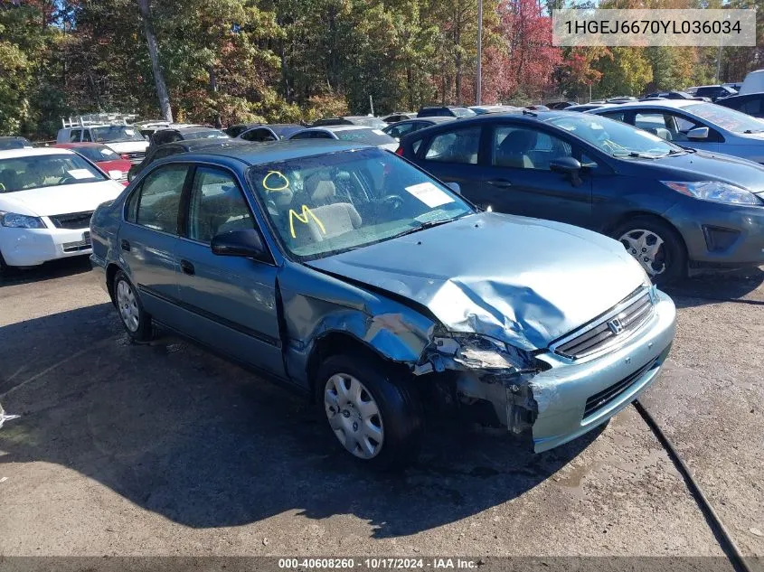 2000 Honda Civic Lx VIN: 1HGEJ6670YL036034 Lot: 40608260