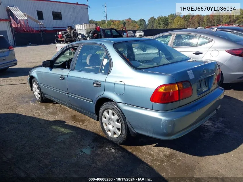 2000 Honda Civic Lx VIN: 1HGEJ6670YL036034 Lot: 40608260