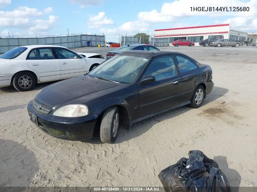 2000 Honda Civic Ex VIN: 1HGEJ8144YL125680 Lot: 40758490