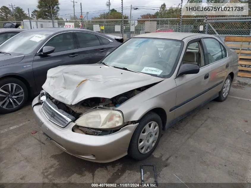 2000 Honda Civic Lx VIN: 1HGEJ6675YL021738 Lot: 40798902