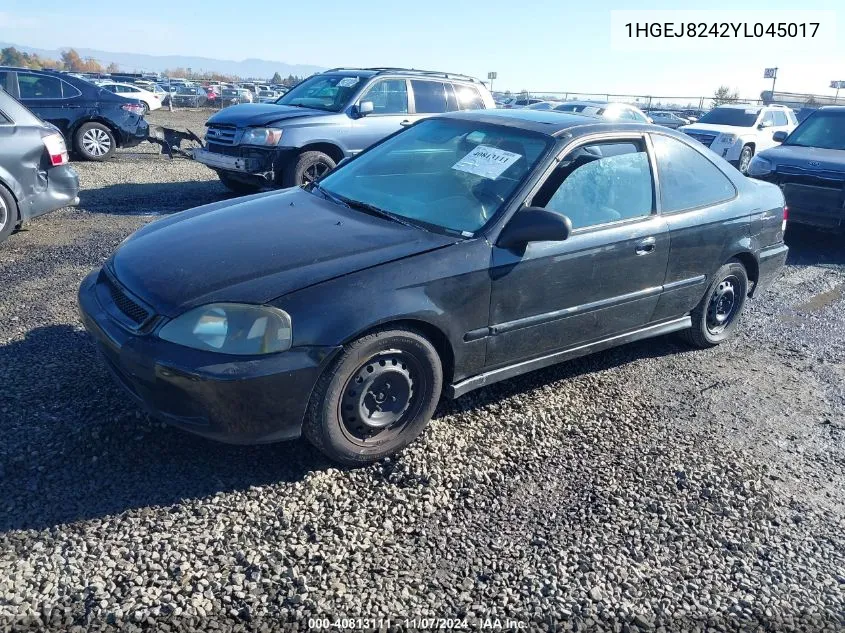 2000 Honda Civic Ex VIN: 1HGEJ8242YL045017 Lot: 40813111