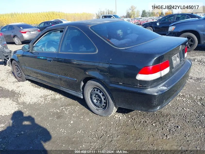 2000 Honda Civic Ex VIN: 1HGEJ8242YL045017 Lot: 40813111