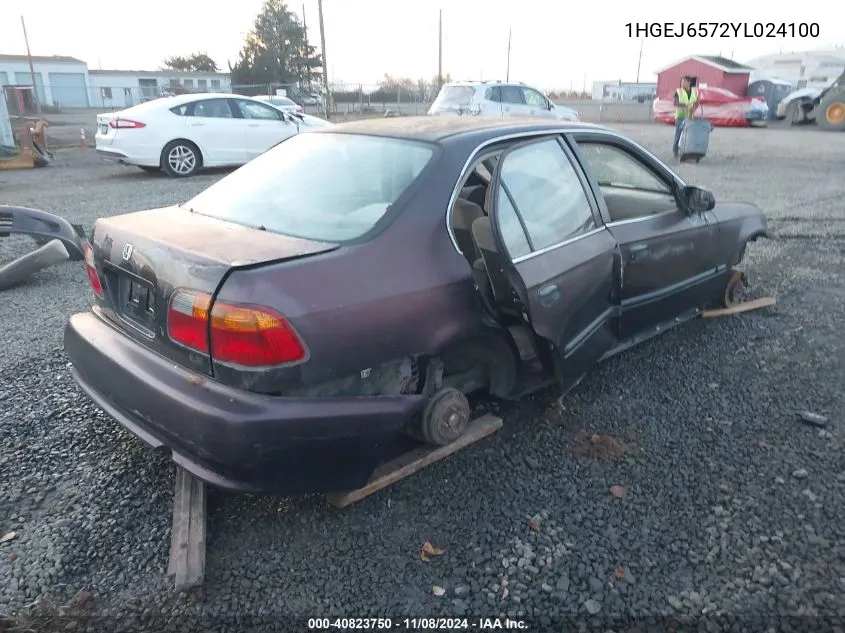 2000 Honda Civic Lx VIN: 1HGEJ6572YL024100 Lot: 40823750