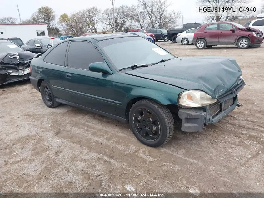 2000 Honda Civic Ex VIN: 1HGEJ8149YL104940 Lot: 40829320