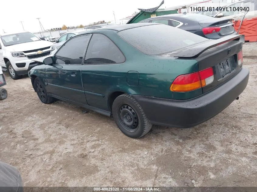 2000 Honda Civic Ex VIN: 1HGEJ8149YL104940 Lot: 40829320