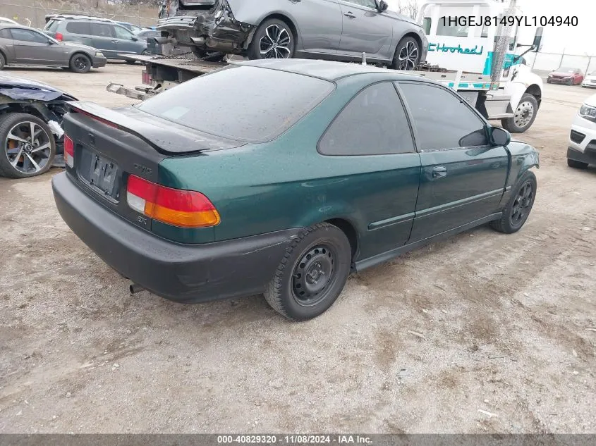 2000 Honda Civic Ex VIN: 1HGEJ8149YL104940 Lot: 40829320