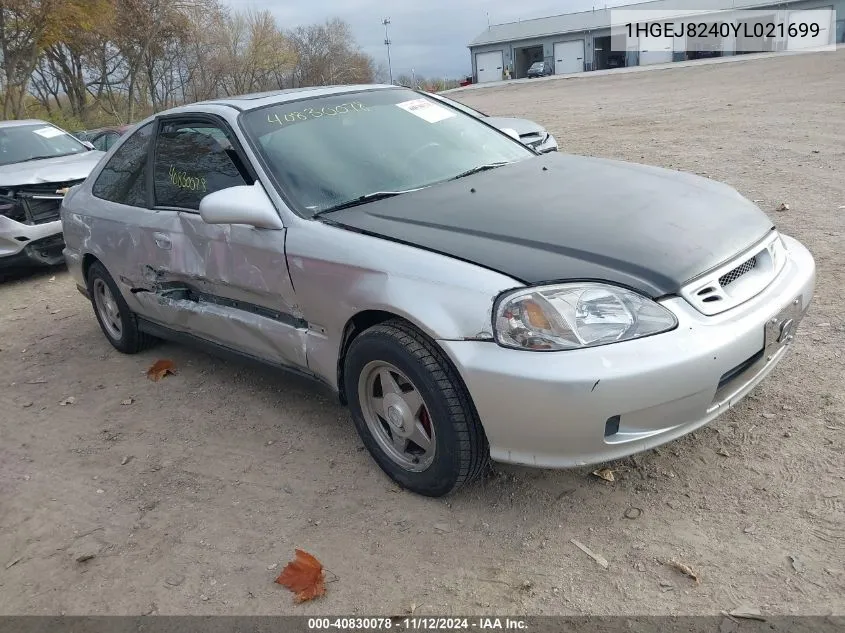 2000 Honda Civic Ex VIN: 1HGEJ8240YL021699 Lot: 40830078