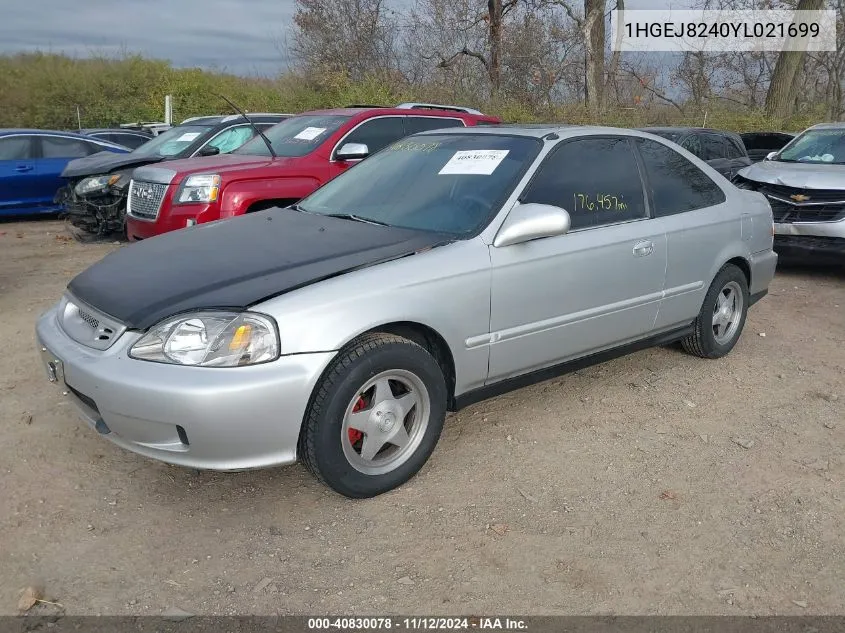 2000 Honda Civic Ex VIN: 1HGEJ8240YL021699 Lot: 40830078