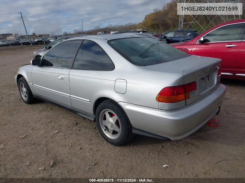 2000 Honda Civic Ex VIN: 1HGEJ8240YL021699 Lot: 40830078