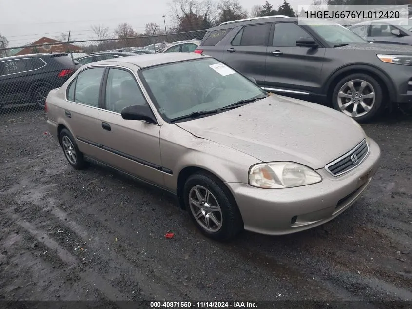 2000 Honda Civic Lx VIN: 1HGEJ6676YL012420 Lot: 40871550