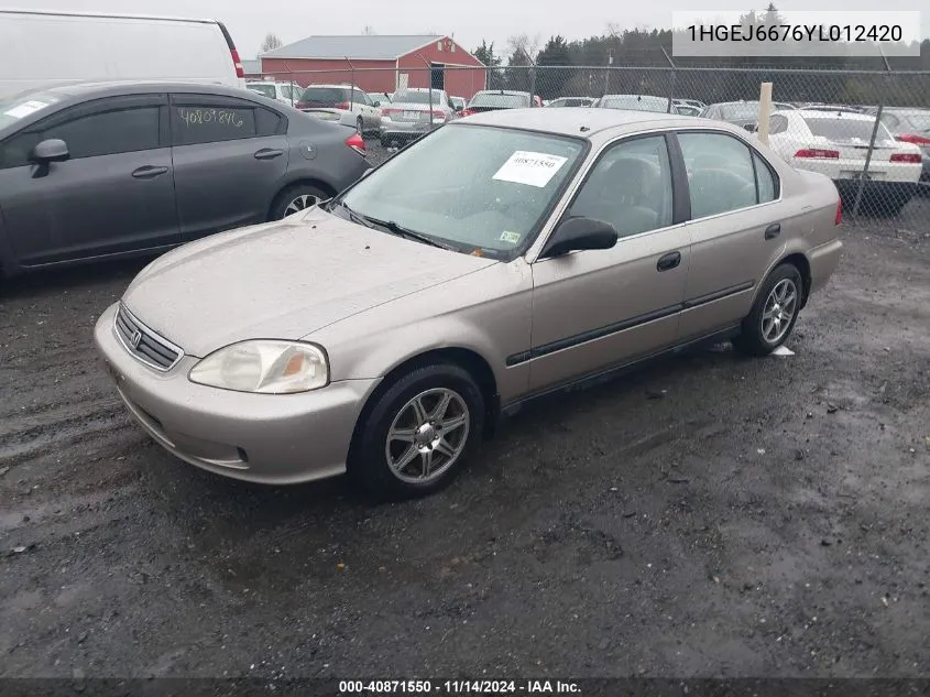 2000 Honda Civic Lx VIN: 1HGEJ6676YL012420 Lot: 40871550