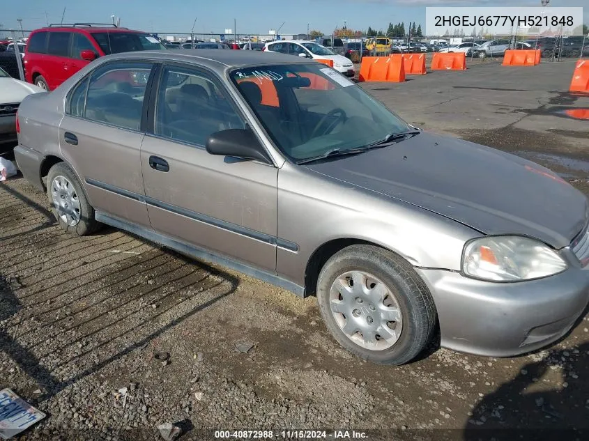 2000 Honda Civic Lx VIN: 2HGEJ6677YH521848 Lot: 40872988