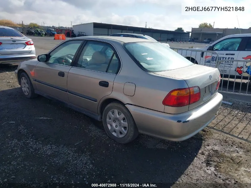 2000 Honda Civic Lx VIN: 2HGEJ6677YH521848 Lot: 40872988